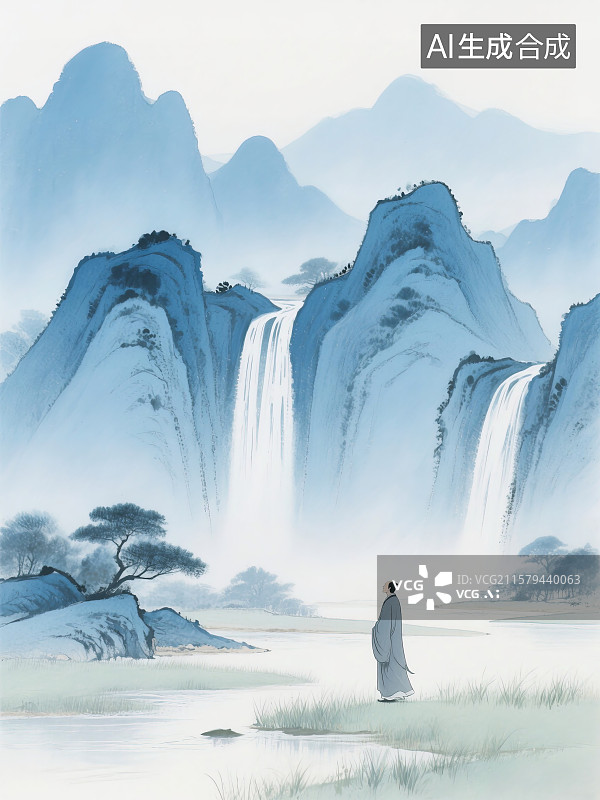 【AI数字艺术】山水间的修行图片素材