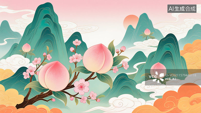 【AI数字艺术】水墨桃花源图片素材
