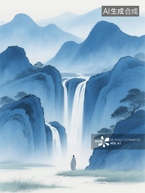 【AI数字艺术】山水间的修行图片素材