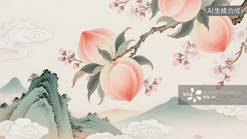 【AI数字艺术】水墨桃源仙境图片素材