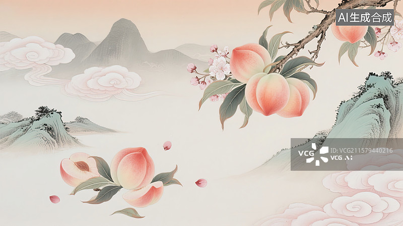 【AI数字艺术】水墨桃源仙境图片素材