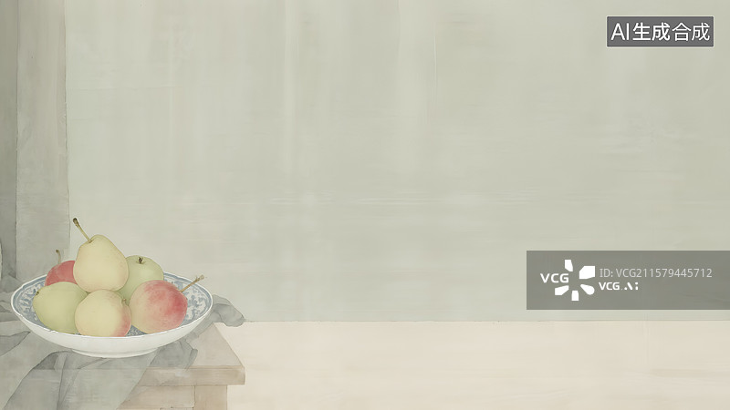 【AI数字艺术】水墨画水果梨子秋月梨等左下图片素材