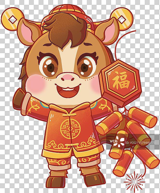 烧鞭炮马年大吉年俗插画新春快乐图片素材