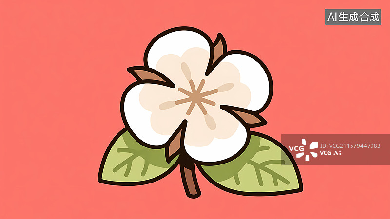 【AI数字艺术】棉花棉桃手绘2D卡通插画图片素材