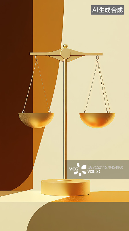 【AI数字艺术】公平正义党建背景极简造型金色天平图片素材