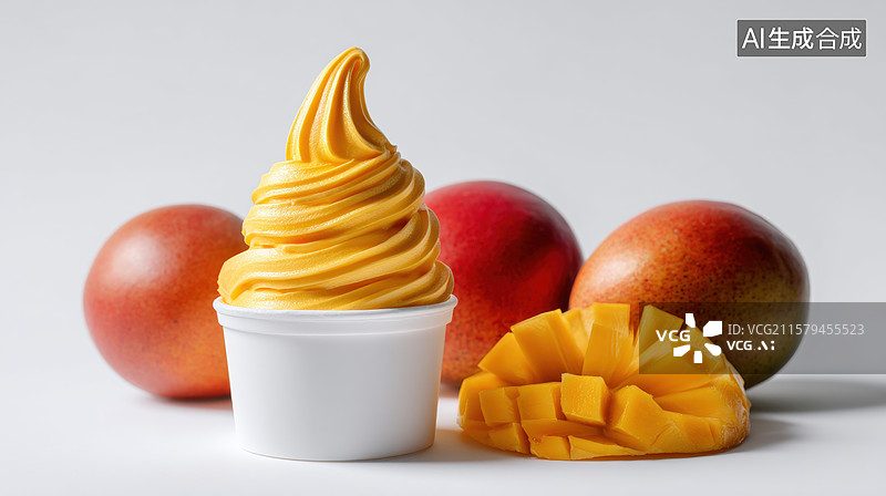 【AI数字艺术】芒果冰淇淋与新鲜芒果图片素材