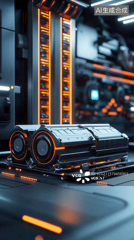 【AI数字艺术】工厂流水线上的电动汽车动力电池图片素材