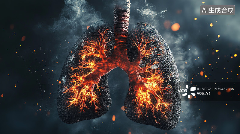 【AI数字艺术】世界无烟日插画被香烟熏黑的肺3D渲染图片素材
