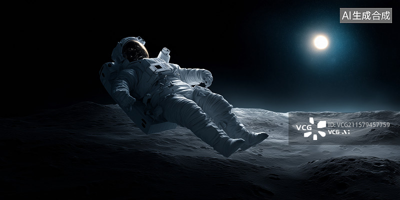 【AI数字艺术】宇航员在月球表面休息图片素材