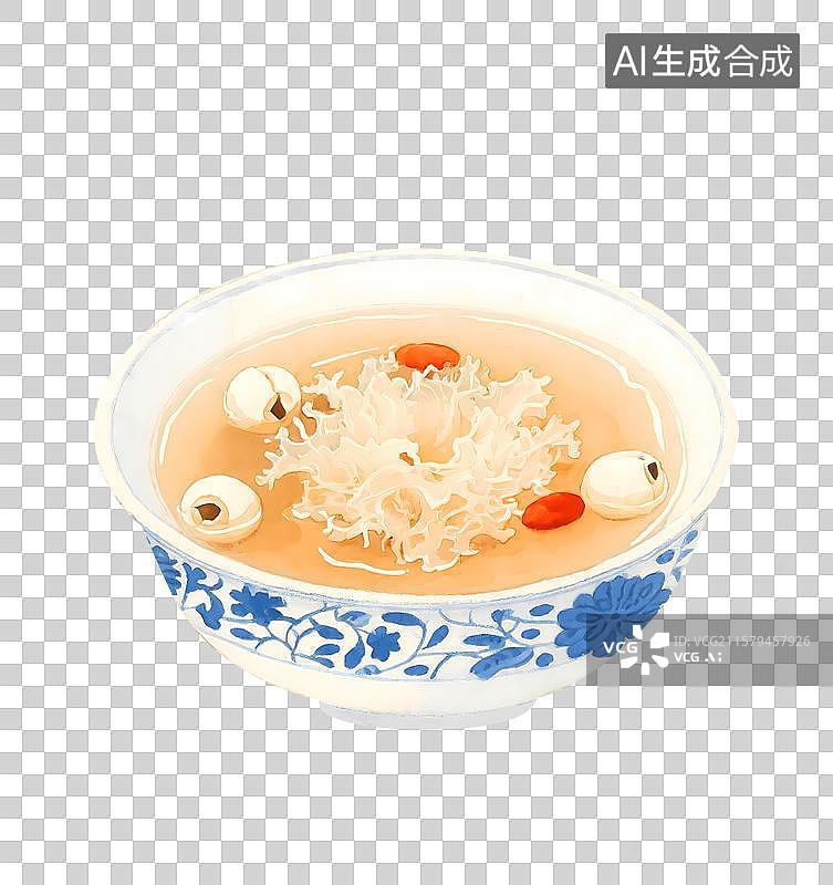 【AI数字艺术】银耳莲子羹甜品插画元素图片素材