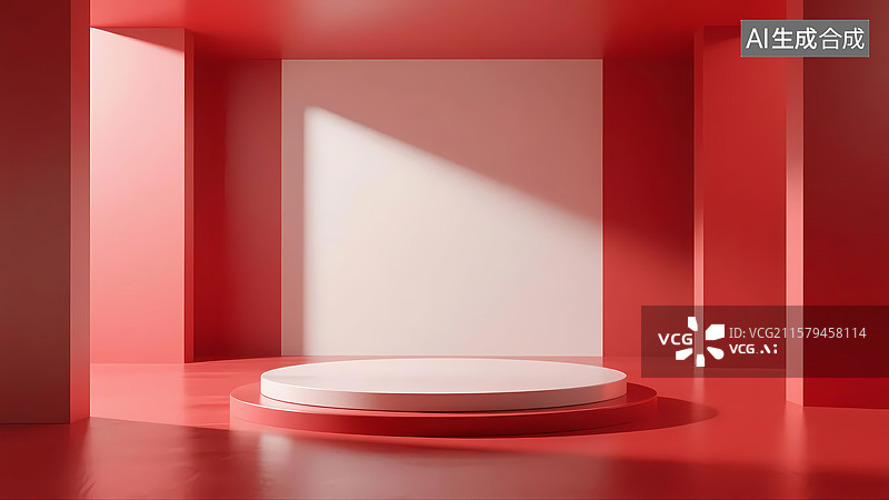 【AI数字艺术】红色高级大气展览展台3D渲染图片素材
