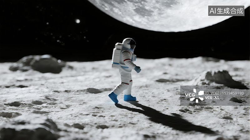 【AI数字艺术】宇航员在月球表面行走图片素材