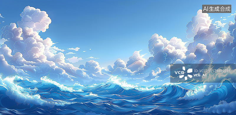 【AI数字艺术】海浪浪花插画图片素材