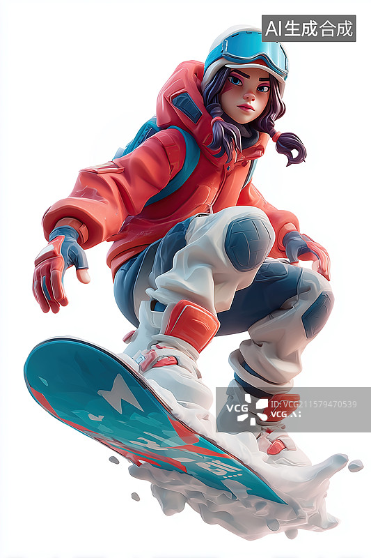 【AI数字艺术】滑雪滑板的时尚女生插画图片素材
