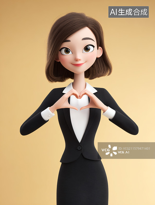 【AI数字艺术】一个身穿正装的女生在向前比心图片素材