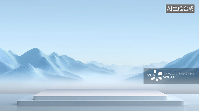 【AI数字艺术】雪山背景下的简约展示台图片素材