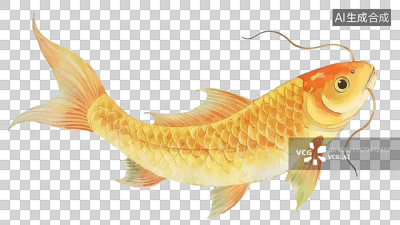 【AI数字艺术】一条向上游的金龙鱼手绘卡通插画图片素材