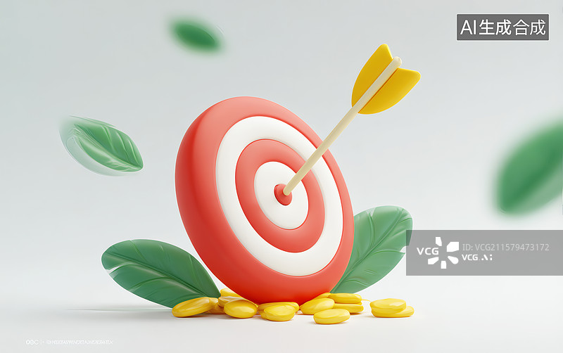 【AI数字艺术】中箭的标靶周围散布金币图片素材