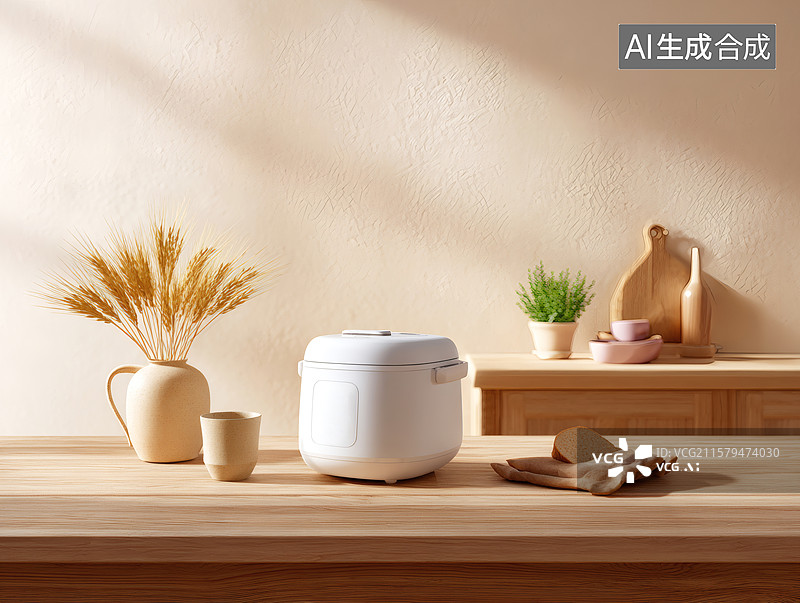 【AI数字艺术】餐桌上放着一口电饭锅图片素材