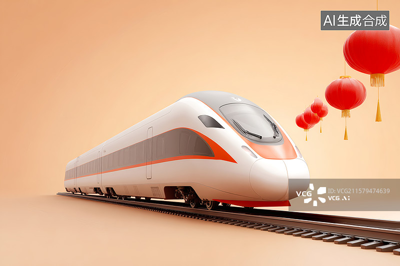 【AI数字艺术】高铁周围挂着红色灯笼图片素材