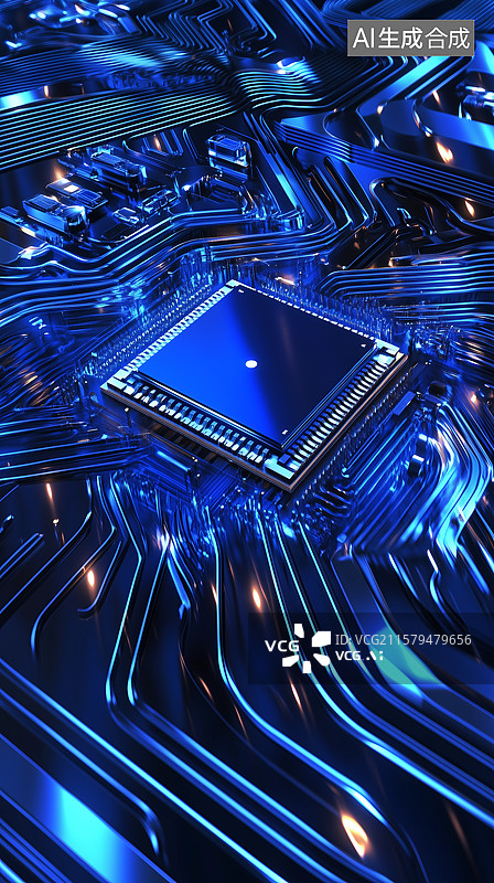 【AI数字艺术】蓝色科技芯片背景图片素材