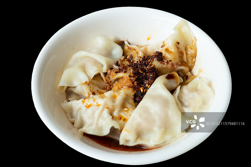 中国四川成都特色小吃，红油饺子钟水饺，美食静物特写图片素材