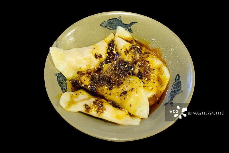 中国四川成都特色小吃，红油饺子钟水饺，美食静物特写图片素材
