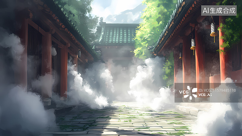 【AI数字艺术】雾气仙宫景观插图图片素材