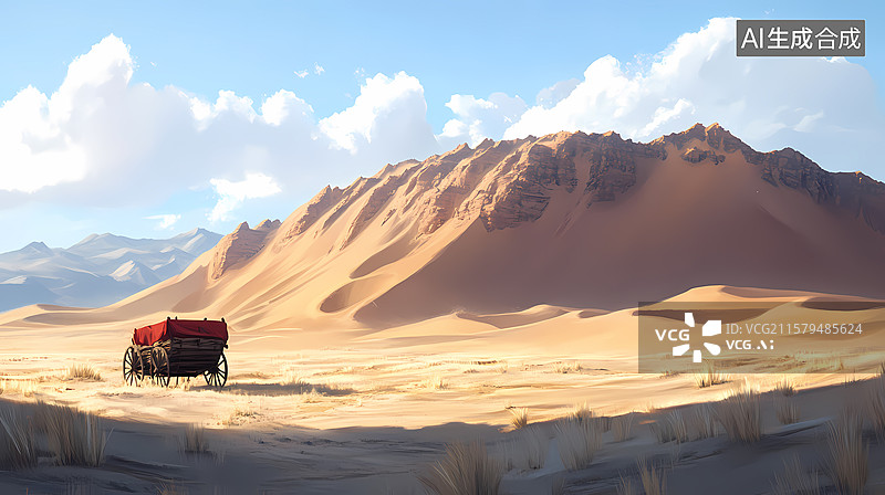 【AI数字艺术】沙漠骆驼古城主题插图背景图片素材