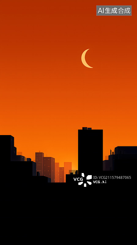 【AI数字艺术】城暮月升绘清寂图片素材