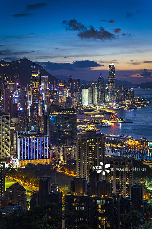 香港维多利亚港晚霞图片素材