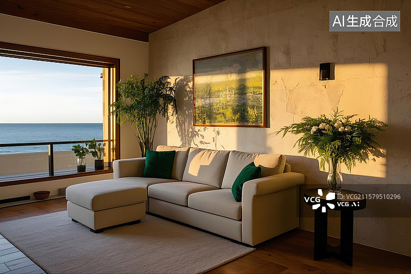 【AI数字艺术】睡莲风格毛线沙发客厅场景图片素材