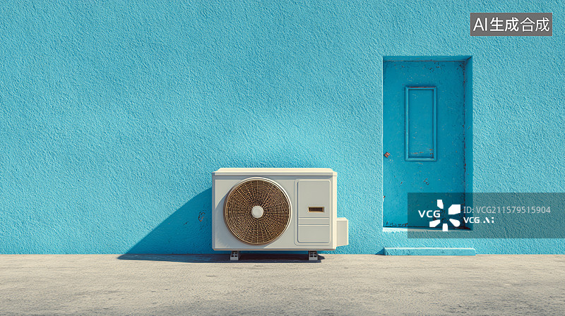 【AI数字艺术】蓝色墙壁空调机图片素材