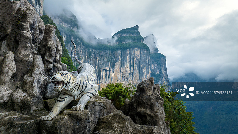 恩施大峡谷绝壁朝东岩“猛虎下山”图片素材
