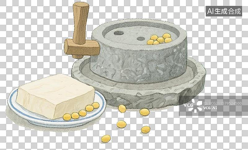 【AI数字艺术】插画石磨和豆腐图片素材