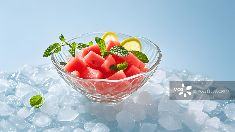 冰块中盛放的西瓜碗图片素材