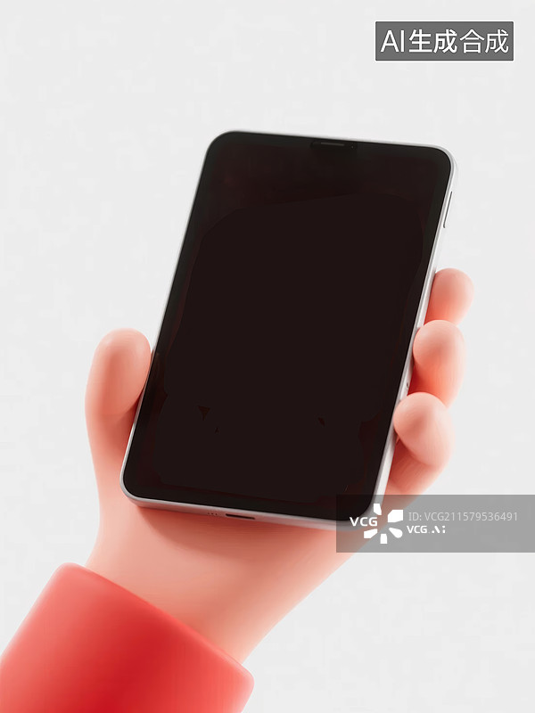 【AI数字艺术】卡通手举红屏手机场景图片素材