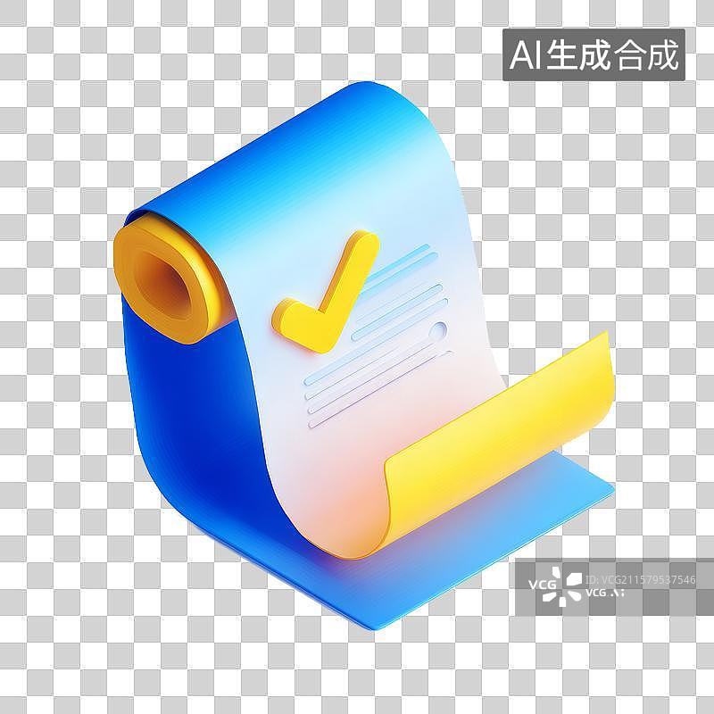 【AI数字艺术】蓝色卷轴文件，带有黄色对勾图片素材