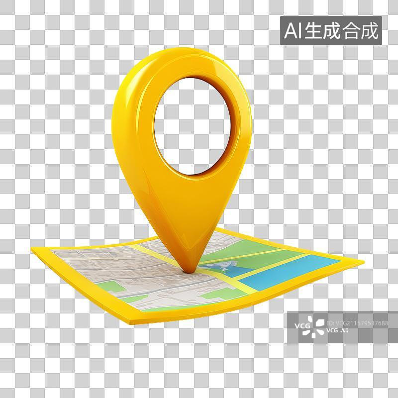【AI数字艺术】黄色定位图标与地图图片素材