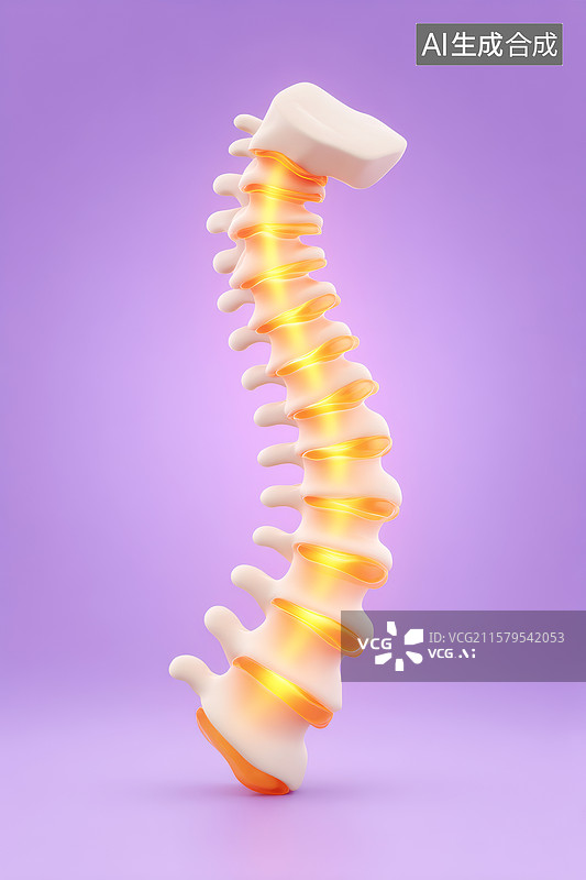 【AI数字艺术】紫色背景下脊椎模型图片素材