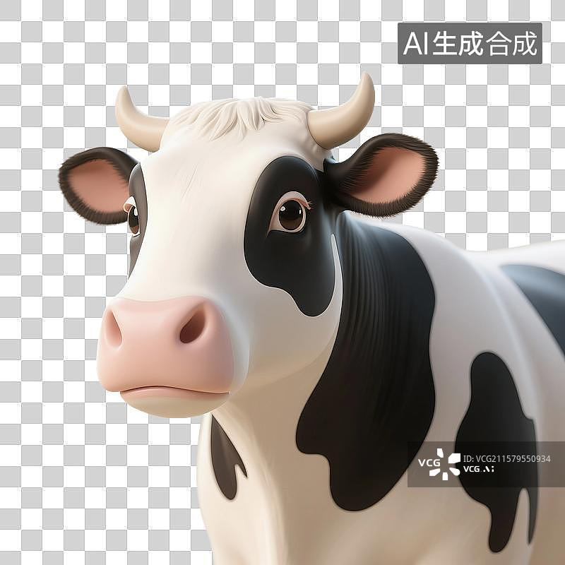 【AI数字艺术】卡通，3D渲染，奶牛，免抠元素图片素材