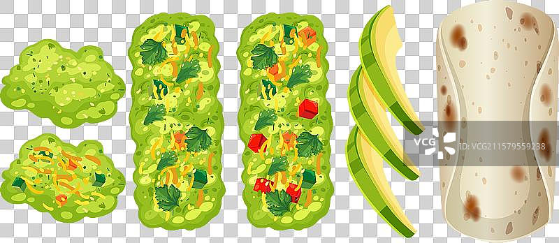 guacamole avocado slices and tortilla wrap图片素材