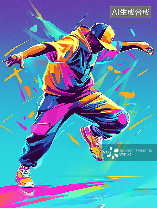 【AI数字艺术】街头舞者的跃动瞬间，街舞少年海报设计插画图片素材