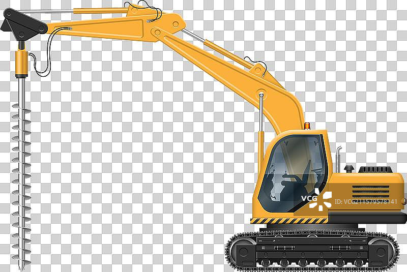 黄色挖掘机配有液压钻机侧面图片素材