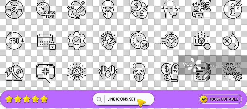 快速提示、权力信息和生病男子的线条图标图片素材