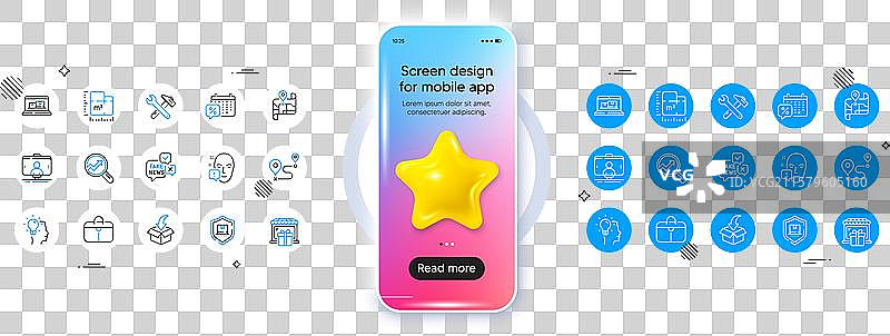 搬家服务面孔、注意力和创意线条图标图片素材
