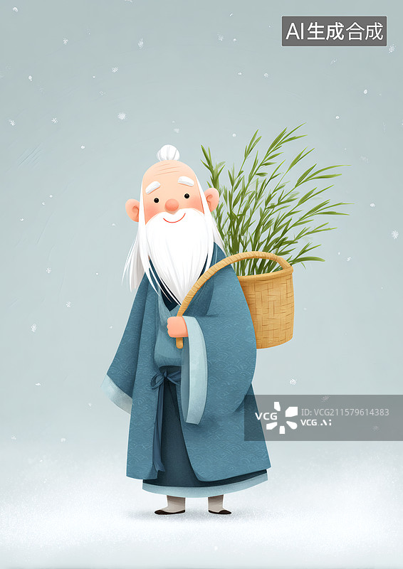 【AI数字艺术】一个背着背篓采药的老中医图片素材