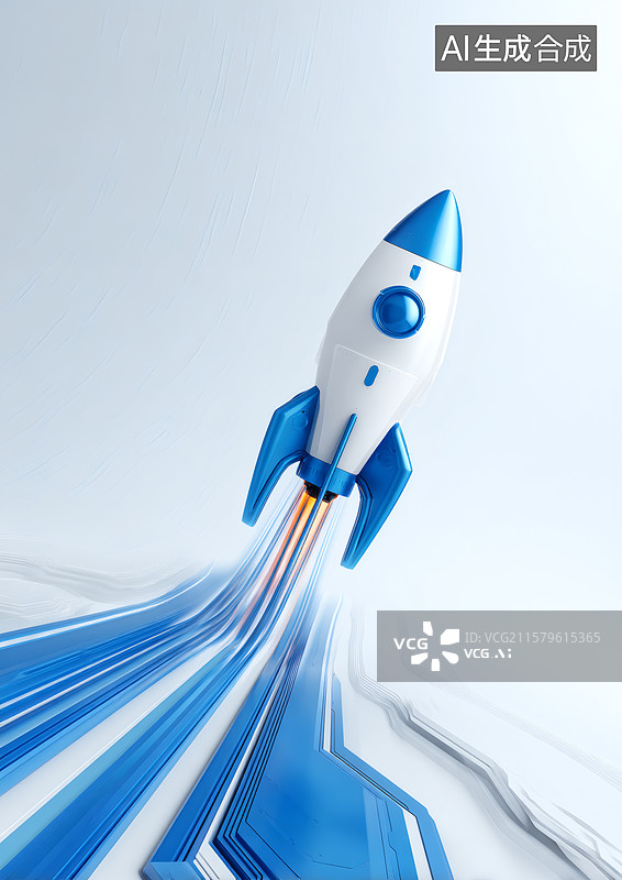 【AI数字艺术】一颗蓝色的火箭发射向天图片素材