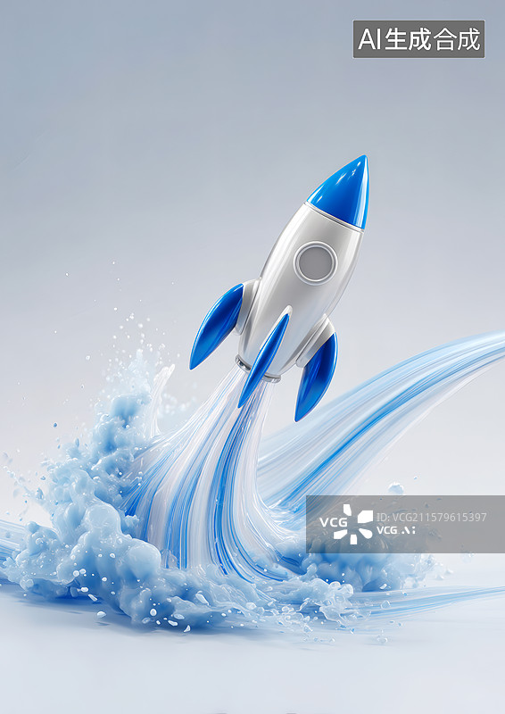 【AI数字艺术】一颗蓝色的火箭发射向天图片素材