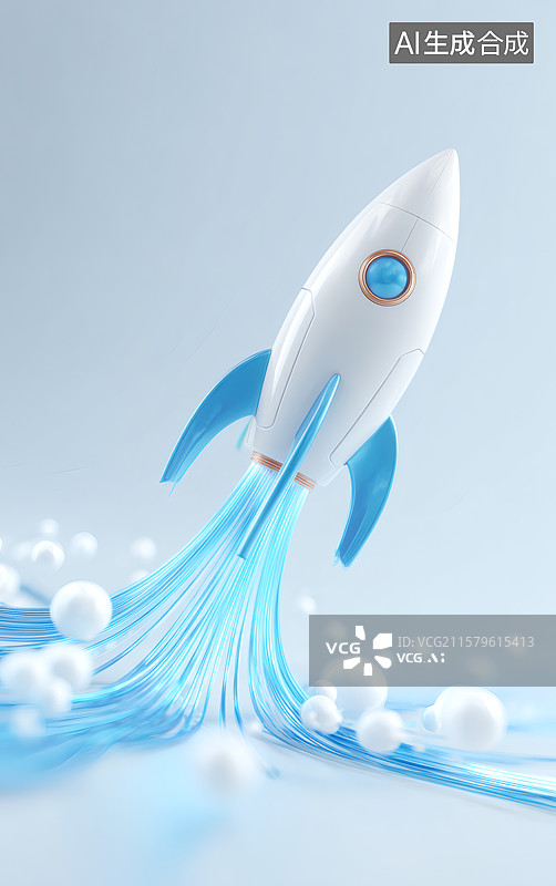 【AI数字艺术】一颗蓝色的火箭发射向天图片素材
